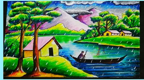 How to Draw Rainy season scenery / step by step scenery drawing / Rain Drawing/ Art by Sukanta ...