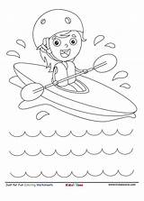 Kid Kayaking Along Cartoon coloring Page  KidzeZone sketch template
