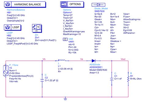 ADS Schematic of the rectenna circuit model in Fig. 2 | Download ...