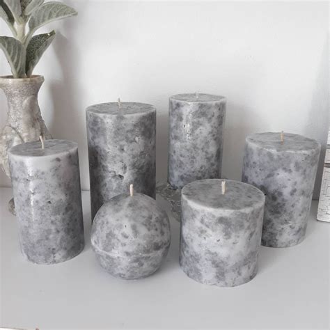 Grey pillar candles Unique decorative candles with marble | Etsy