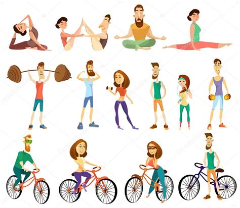 Fitness cartoon characters | Vector fitness cartoon characters icons set — Stock Vector ...