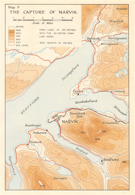 World War 2 Invasion of Norway. Naval Movements 7-9 April 1940 1952 old map