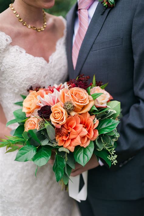 Orange Dahlia and Rose Bouquet