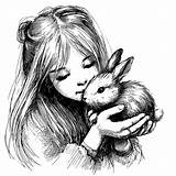 Niña Pequeña Sosteniendo Un Conejo En Sus brazos Dibujo A Mano Para Su  sketch template