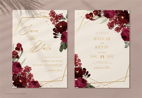 Premium PSD | Elegant burgundy wedding invitation template double sided