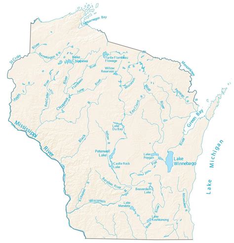 Wisconsin Lakes and Rivers Map - GIS Geography