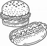 Hamburger And Hotdog Isolated Coloring Page  Home sketch template