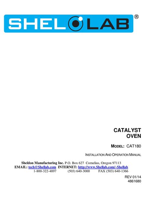 SHEL LAB CAT180 INSTALLATION AND OPERATION MANUAL Pdf Download | ManualsLib