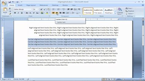 How to align text in Microsoft Word 2007 - YouTube