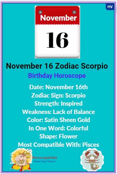 November 16 Zodiac Sign Scorpio Birthday Horoscope