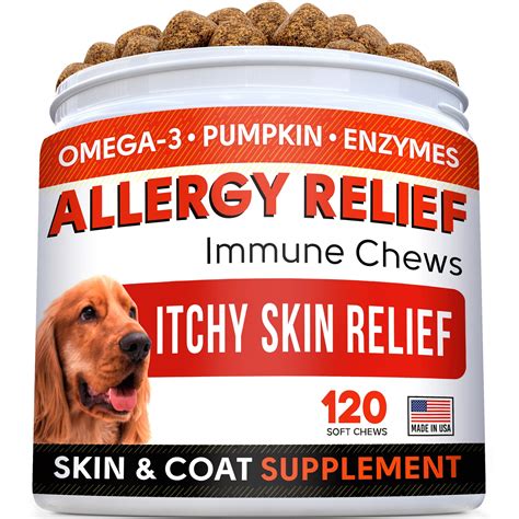 Allergy Relief Chews for Dogs with Omega 3 - Itchy Skin Relief Immune Supplement - Skin & Coat ...