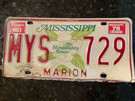 OLD VINTAGE 1978 MISSISSIPPI LICENSE PLATE THE HOSPITALITY STATE MYS 729 MARION for Sale ...