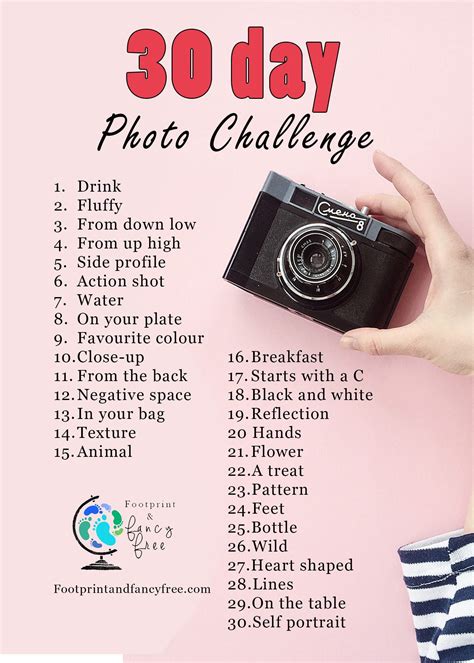 30 day photography challenge - Footprint and Fancy Free | Photography challenge, Photography ...