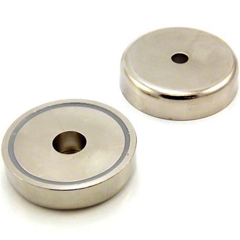 60mm dia x 14.5mm thick x 8mm c/bore N42 Neodymium Pot Magnet - 110kg Pull