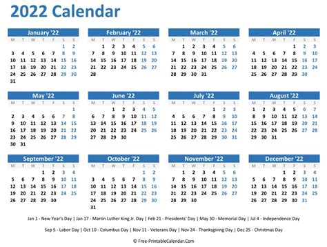 2022 Printable Calendar | Free Printable Calendar Monthly