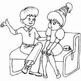 Kids On Bench Coloring Sheet sketch template