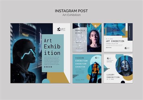 Free PSD | Art exhibition gallery instagram posts collection