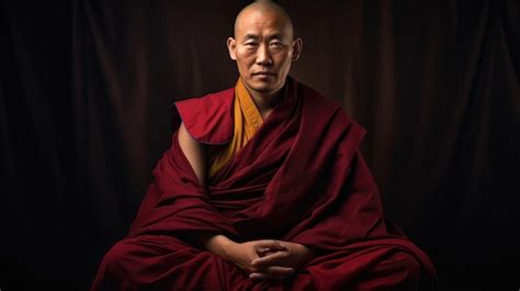 Premium AI Image | Tibetan Monk Meditates with Serenity in Burgundy Robes