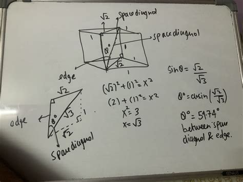 geometry - Find angle between space diagonal and one of its edges of cube with unit side length ...