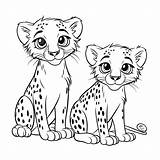 Two Cheetah Cubs Coloring Page Outline Sketch Drawing Vector Wing  sketch template
