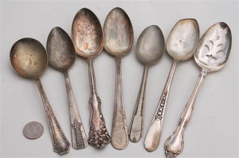 vintage silver plate flatware, collection of mismatched spoons, antique ...