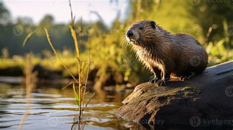 Close-up photo of a Beaver looking in their habitat. Generative AI ...