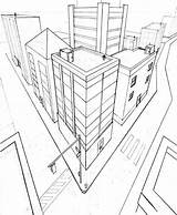Two Point Perspective City Drawing Sketch Coloring Page sketch template