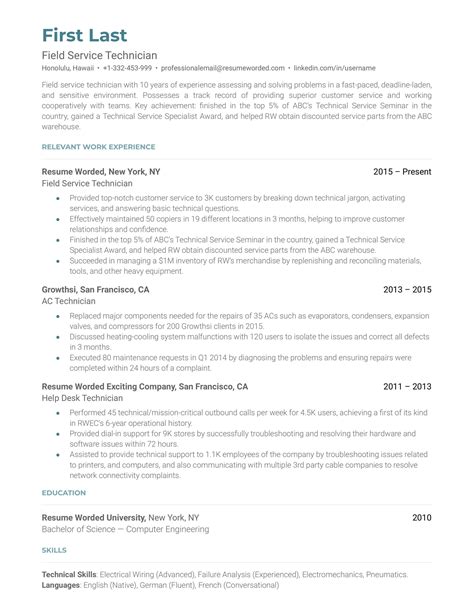 HVAC Service Technician Resume Example for 2023 | Resume Worded