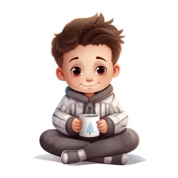 Winter Night Relaxation Clip Art Of Boy Enjoying Onesie And Cocoa By ...