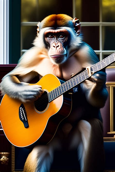 Lexica - An image of a monkey playing a guitar in front of the white ...