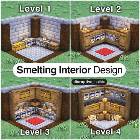 Here are 4 levels of a smelting area! | Minecraft designs, Minecraft ...