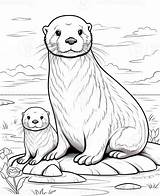 A coloring Page Of baby otter And Its Mother Generative Ai 28423018  sketch template