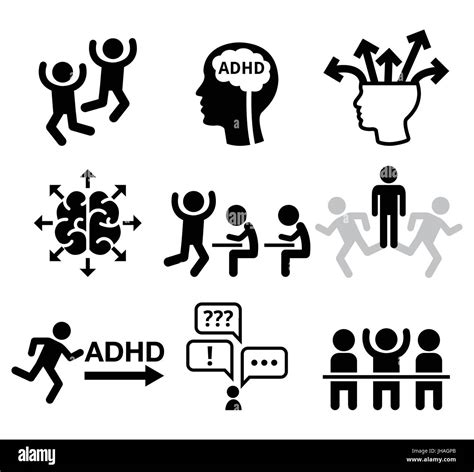 ADHD - Attention deficit hyperactivity disorder vector icons set Health ...