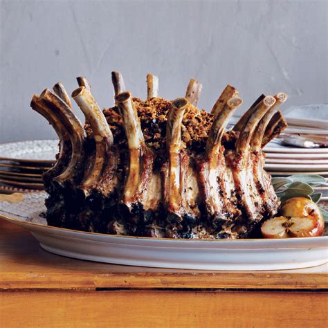 Crown Roast of Pork with Onion and Bread-Crumb Stuffing Recipe | Epicurious