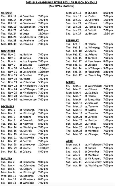 Philadelphia Flyers schedule 2023-24: Key dates, matchups, more – NBC ...