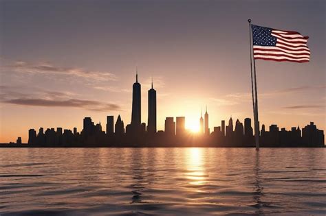 Premium AI Image | New York skyline silhouette with Twin Towers and USA flag