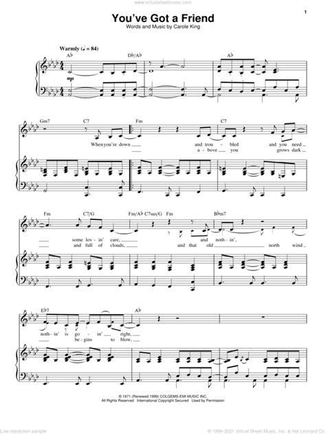 You've Got A Friend sheet music for voice and piano (PDF)