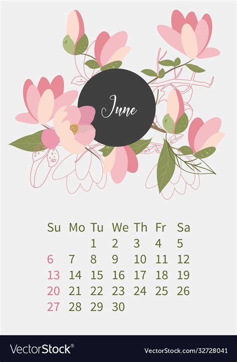 Flower calendar 2021 with bouquets flowers Vector Image