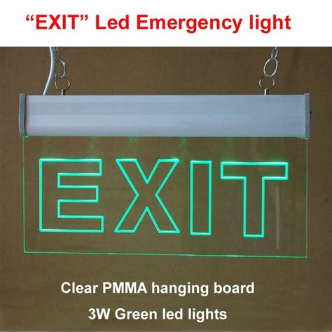 Free Shipping LED Light emergency exit sign clear PMMA/Acrylic board with 90min 3hour back up ...