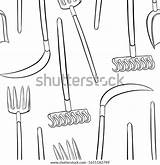 Coloring Seamless Pattern Pitchfork Rake Shovel Stock Vector Royalty  sketch template