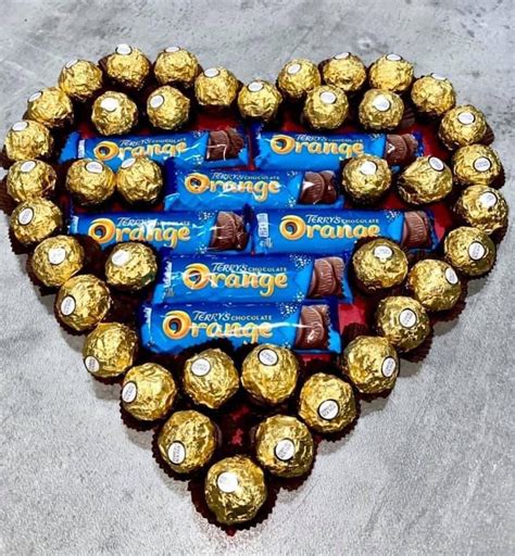 Large Ferrero Rocher Chocolate Orange Heart Platter Bouquet Gift ...