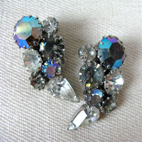 Vintage 1950s Earrings 50s Sparkling Blue and Smoky Quarts AB ...