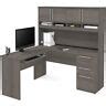 Bestar Innova Plus L Shaped Computer Desk with Hutch in Bark Gray 63753055215 | eBay