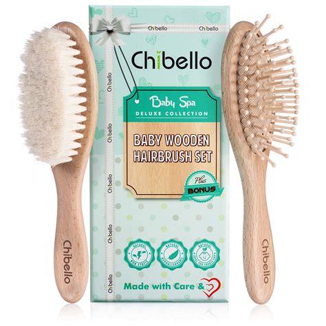 Chibello-4-Piece-Wooden-Baby-Hair-Brush-and-Comb-Set-Natural-Goat-Bristles-Brush-for-Cradle-Cap ...