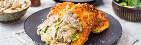 Chicken Schnitzel with Mushrooms and White Wine Sauce Recipe - Olivado