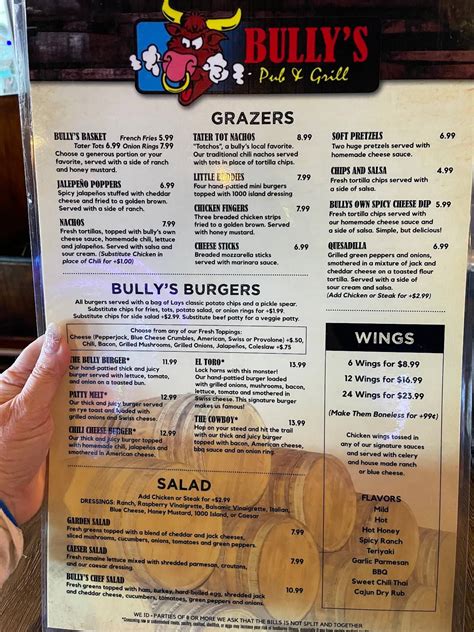 Menu at Bully's Pub & Grill, North Myrtle Beach, Hwy 17