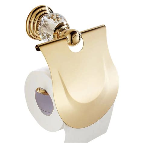 Luxury Gold Polished Toilet Paper Holder with Diamond Roll Holder Tissue Holder Bathroom ...