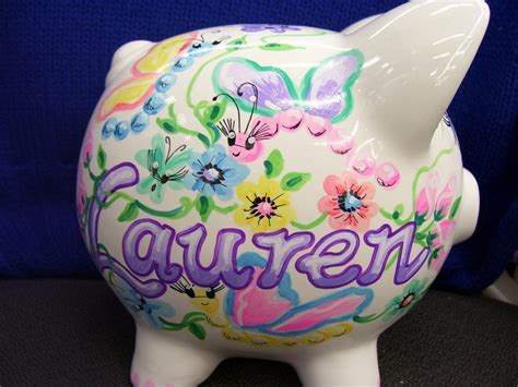 Personalized Piggy Bank flowers and Butterflies Bank - Etsy