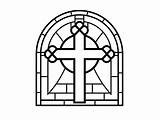 Simple Stained Glass Cross Coloring For Kids  Page sketch template