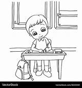 Kids do homework In Class Cartoon coloring Page Ve sketch template